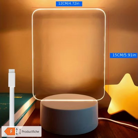 Oplaadbare LED Nachtlamp met Berichtenbord - Touch Bediening - Warm Wit Sfeerlicht - Inclusief Marker - Decoratieve Bureau- en Slaapkamerlamp van Merkloos — afbeelding 2