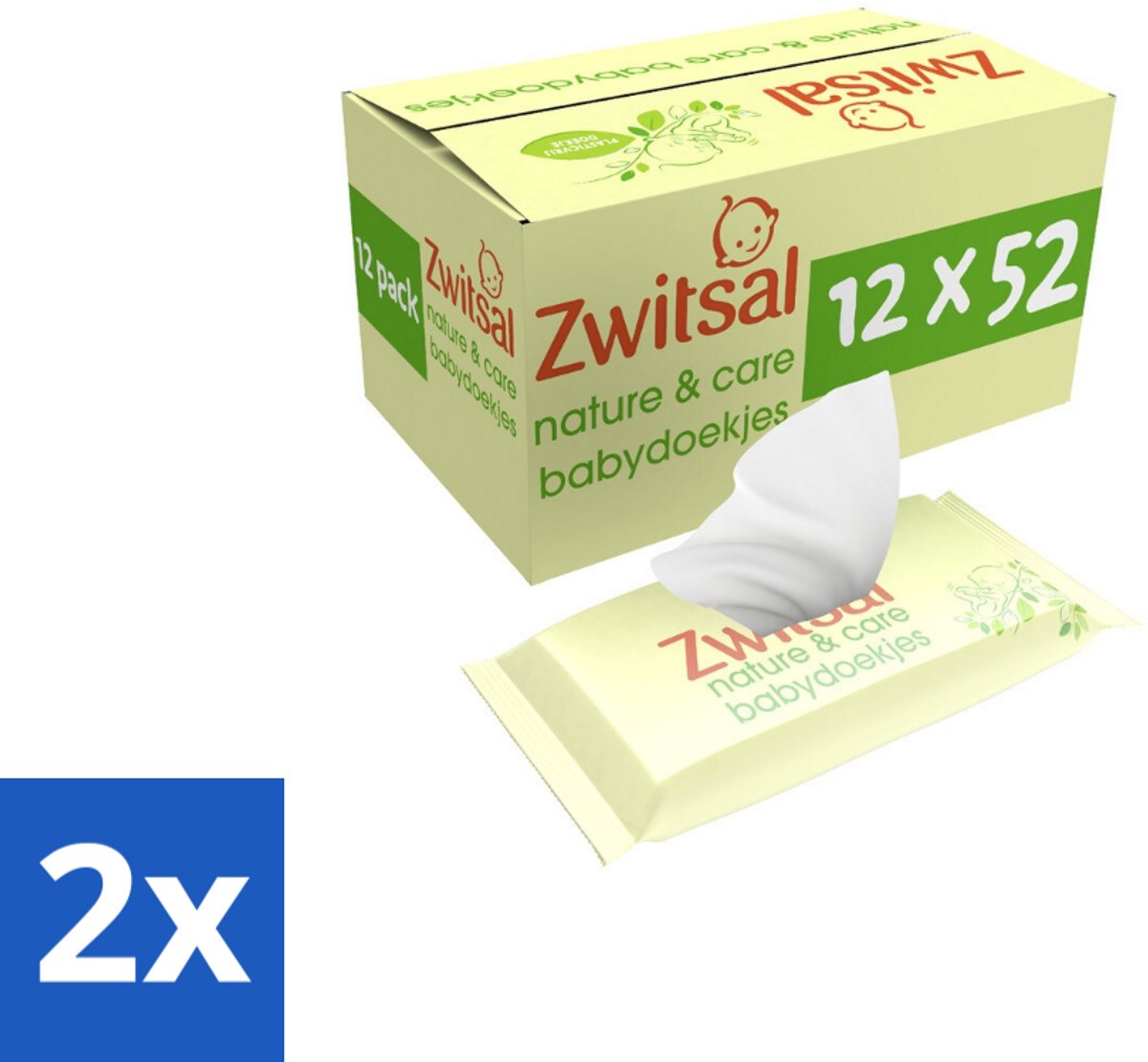 2 x Zwitsal - Billendoekjes Nature & Care - Plasticvrij - 12 x 52 stuks per verpakking - Biologische Babydoekjes - Plasticvrije Billendoekjes - Zwitsal Babydoekjes - Zachte Babydoekjes - Luieruitslag Voorkomen