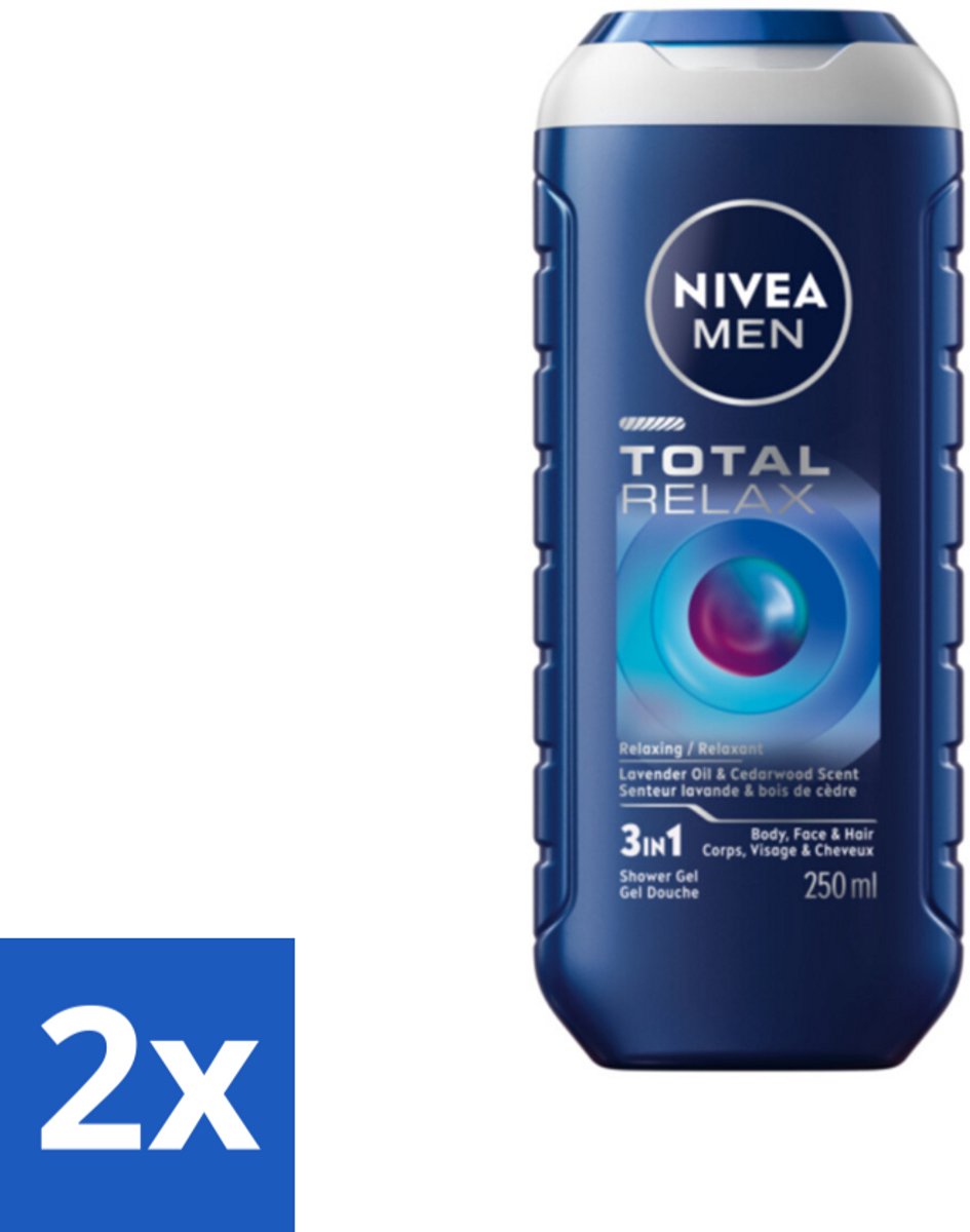 2 x NIVEA MEN - Douchegel - Total Relax - 250 ml - Douchegel - Ontspanning - Gezicht - Haar - Lichaam