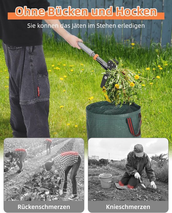 Onkruidsteker met telescoopsteel en tuinzak - ideaal voor eenvoudig onkruid verwijderen van Kinzo Garden — afbeelding 4