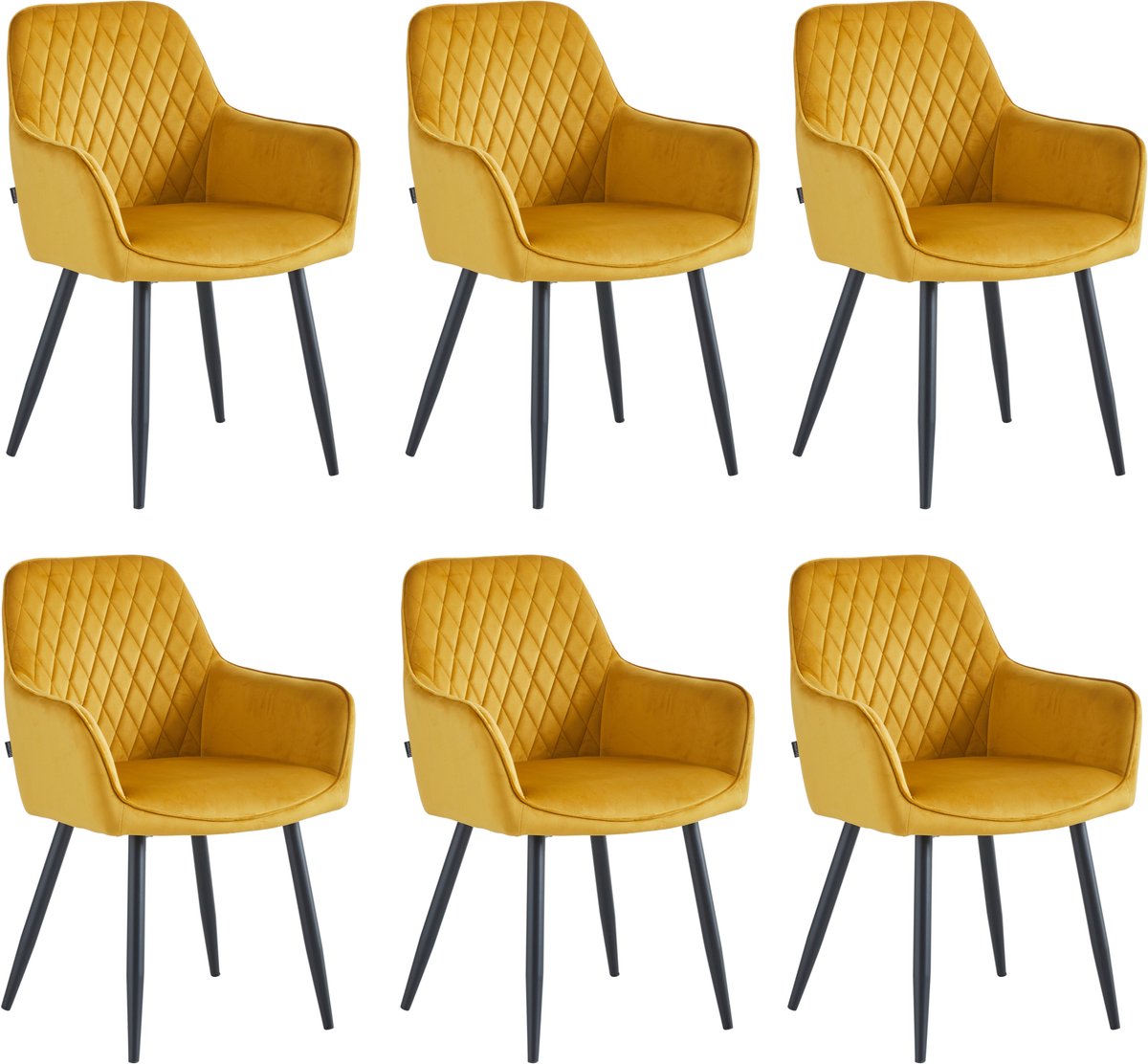 Colenis Beverly Eetkamerstoel - Set Van 6 - Okergeel -Velvet - Industrieel - Met armleuning