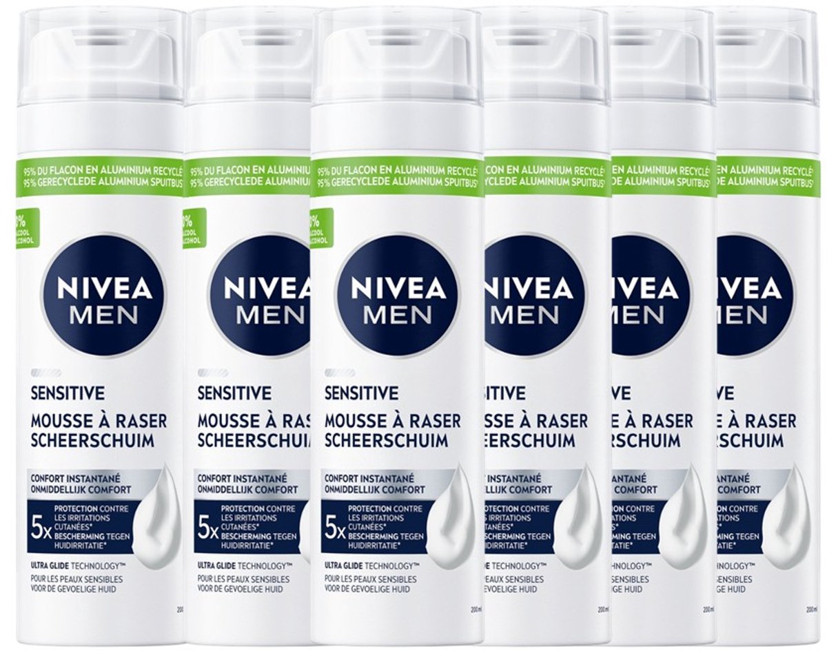NIVEA MEN Sensitive Scheerschuim – Voor Gevoelige Huid – 200 ml – 6-Pack
