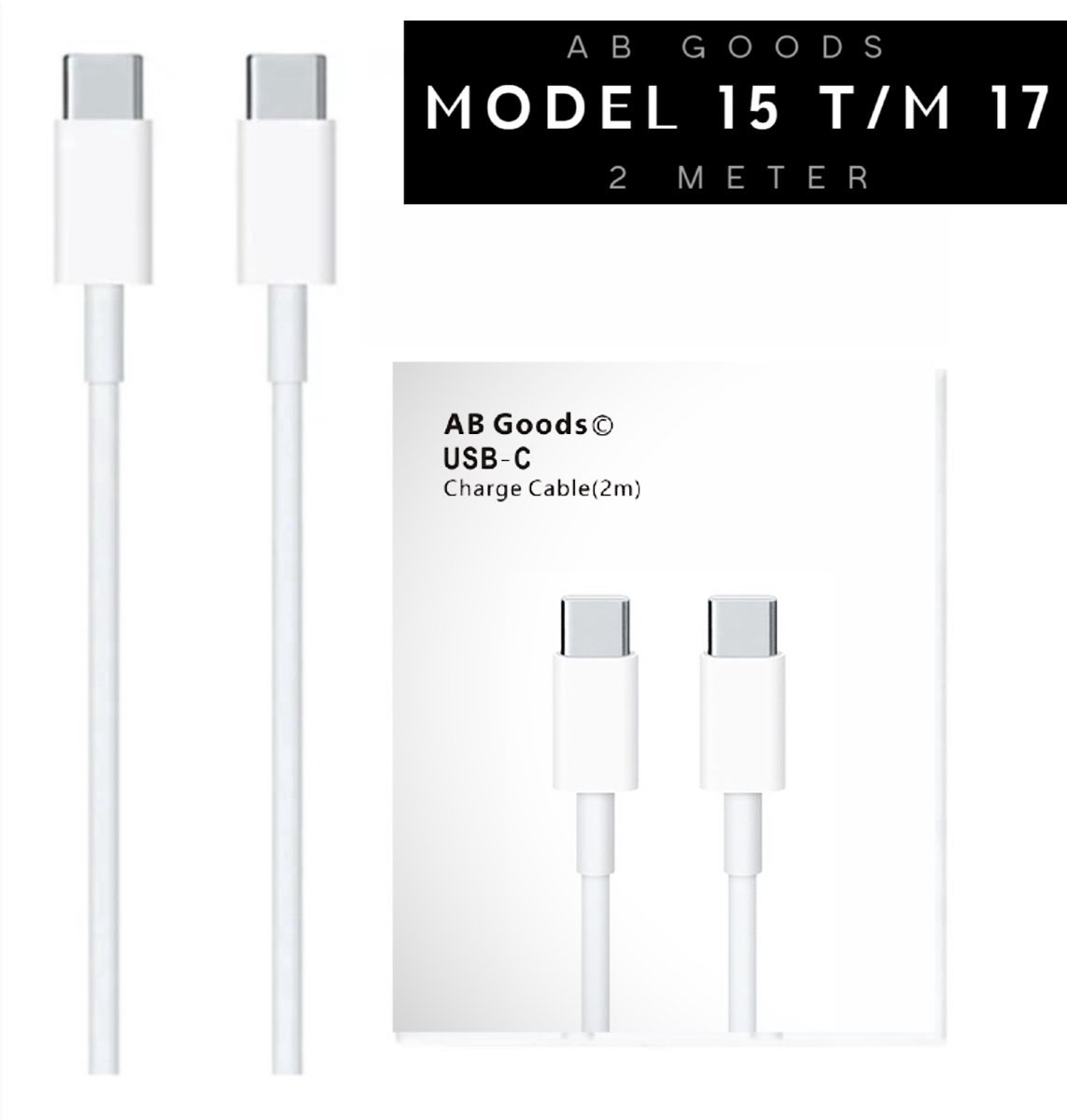AB Goods USB-C naar USB-C 2 Meter Kabel - 2Meter USB-C Oplaadkabel - Compatibel met USB-C Smartphone's