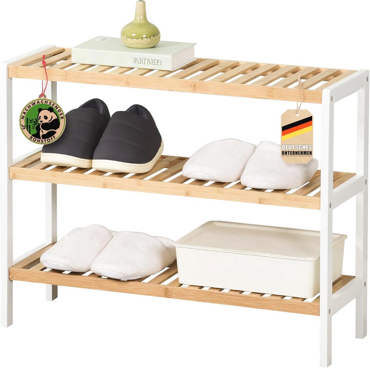Narrow Space Saving Shoe Rack with 3 Shelves