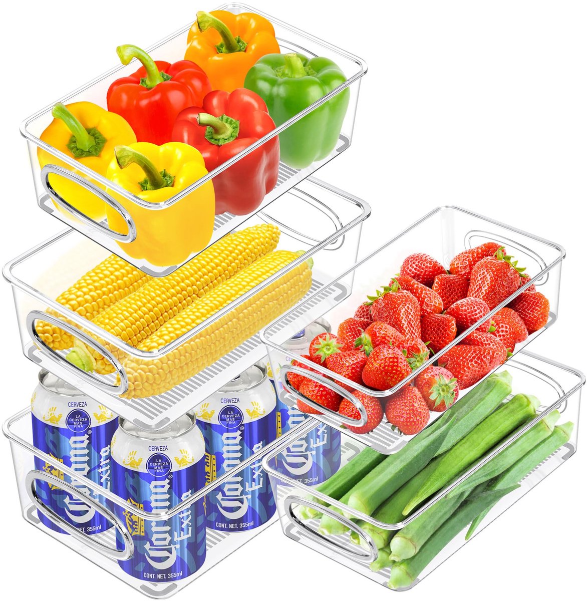 Unyqoos® Vijfdelige set van stapelbare opbergdozen voor koelkast en meer