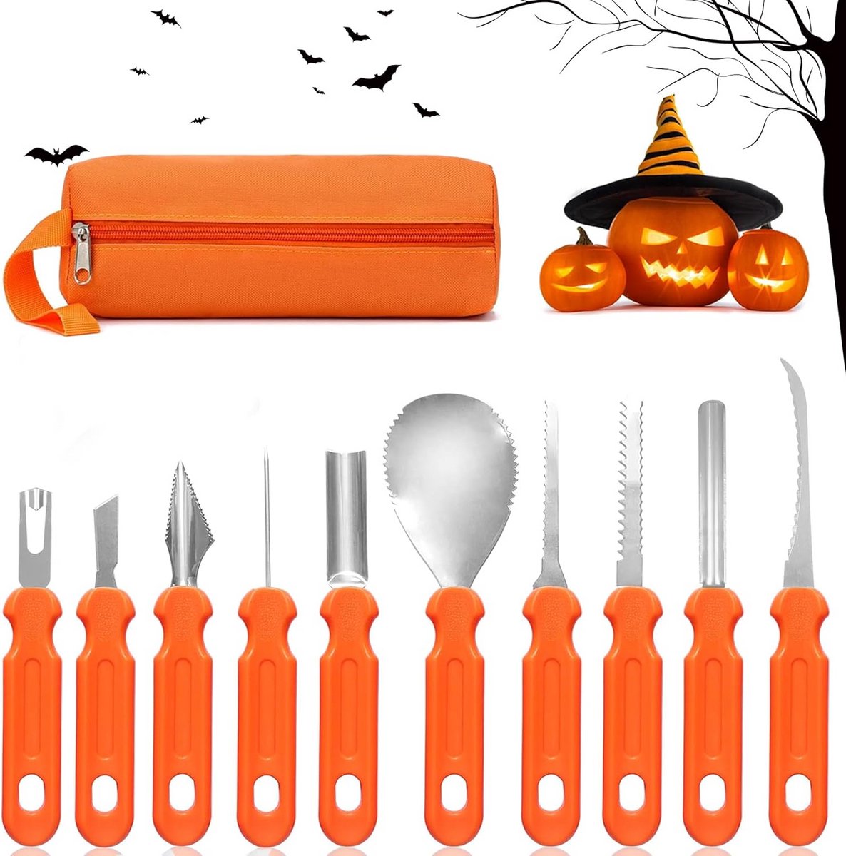 10-delige Pompoen Uitsnijset Roestvrij Staal - Veilig Gereedschap voor Halloween Decoratie