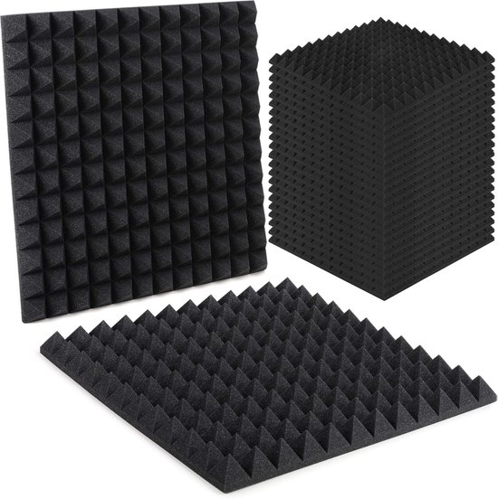 Akoestische Schuimplaten – 24 Stuks 30×30×2,5 cm – Zwarte Piramide Geluidsisolatie Panelen – Brandvertragend & Geluiddempend – Voor Studio, Muziekkamer, Opname, Podcast & Thuisbioscoop