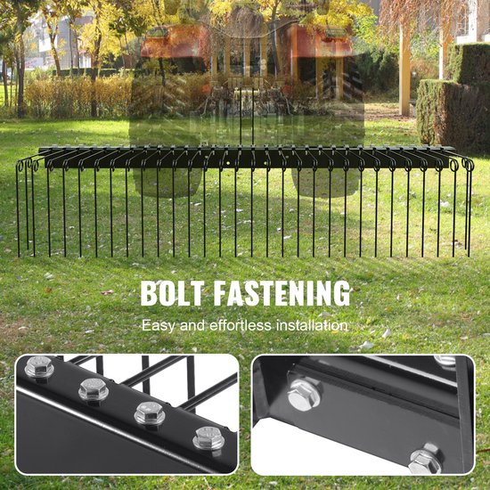 72" aanhangwagenhark, 32 stalen tanden, gazonverticuteermachine voor tractor, categorie 1, 3-puntsophanging, gazononderhoud voor bladeren, stro, gras van Merkloos	 — afbeelding 3