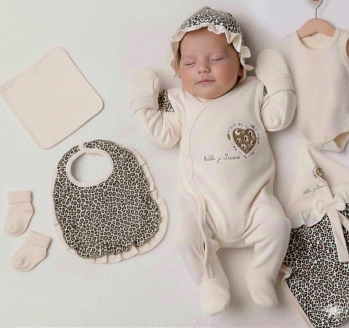 Little princess - Leopard - 8-delige Newborn Baby Kleding Set meisjes - Newborn Kledingset - Babyshower - Kraamcadeau