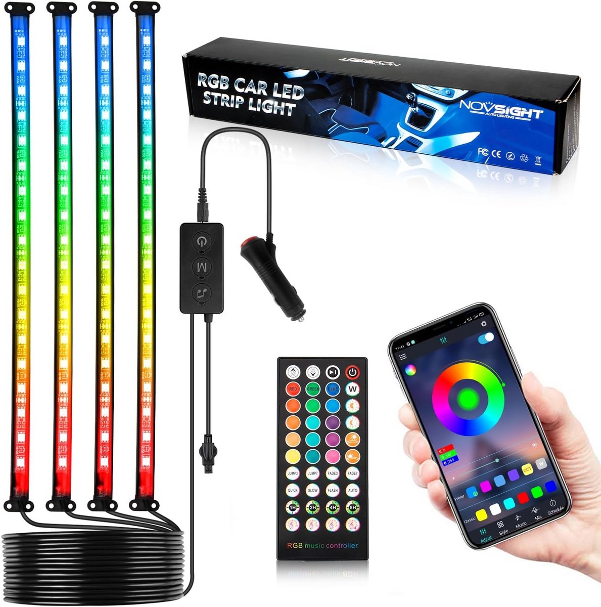 LED binnenverlichting voor auto met 72 kleuren en app-besturing
