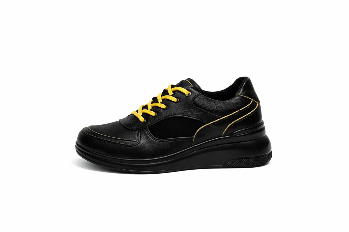 Lorévine – Dames Leren Sneakers – Zwart