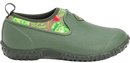 Groene instaplaars met groente-print aan de bovenrand.