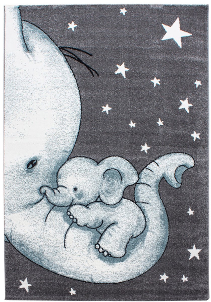 Ayyildiz Kinderkleed met olifantenmotief, blauw, kinderkamerkleed, jute achterkant, foto 2