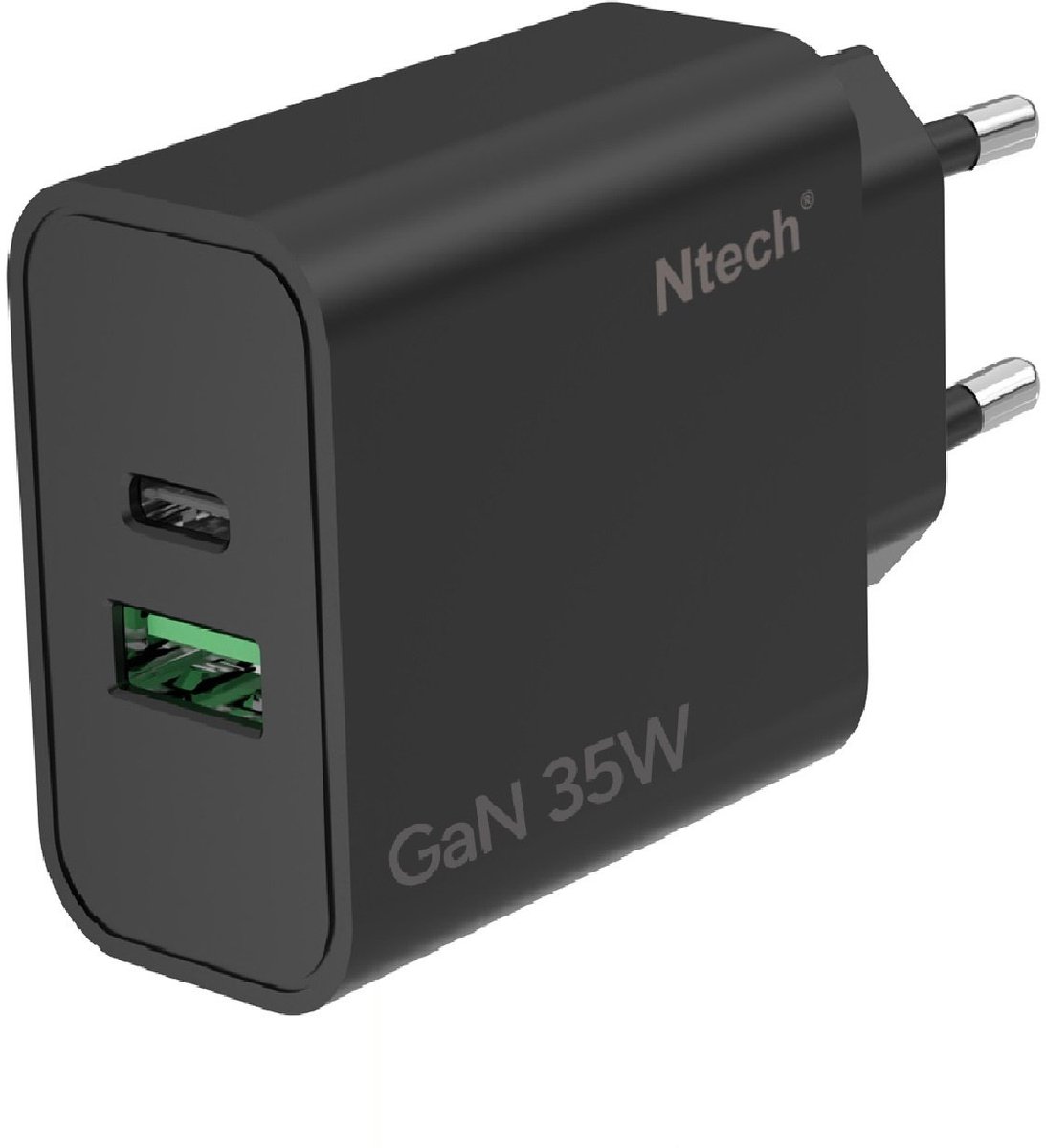 Ntech - USB C Adapter 35W en USB-A 30W - USB C Oplader Zwart - USB C Snellader - USB C Lader - Universeel o.a. Telefoons & Laptops