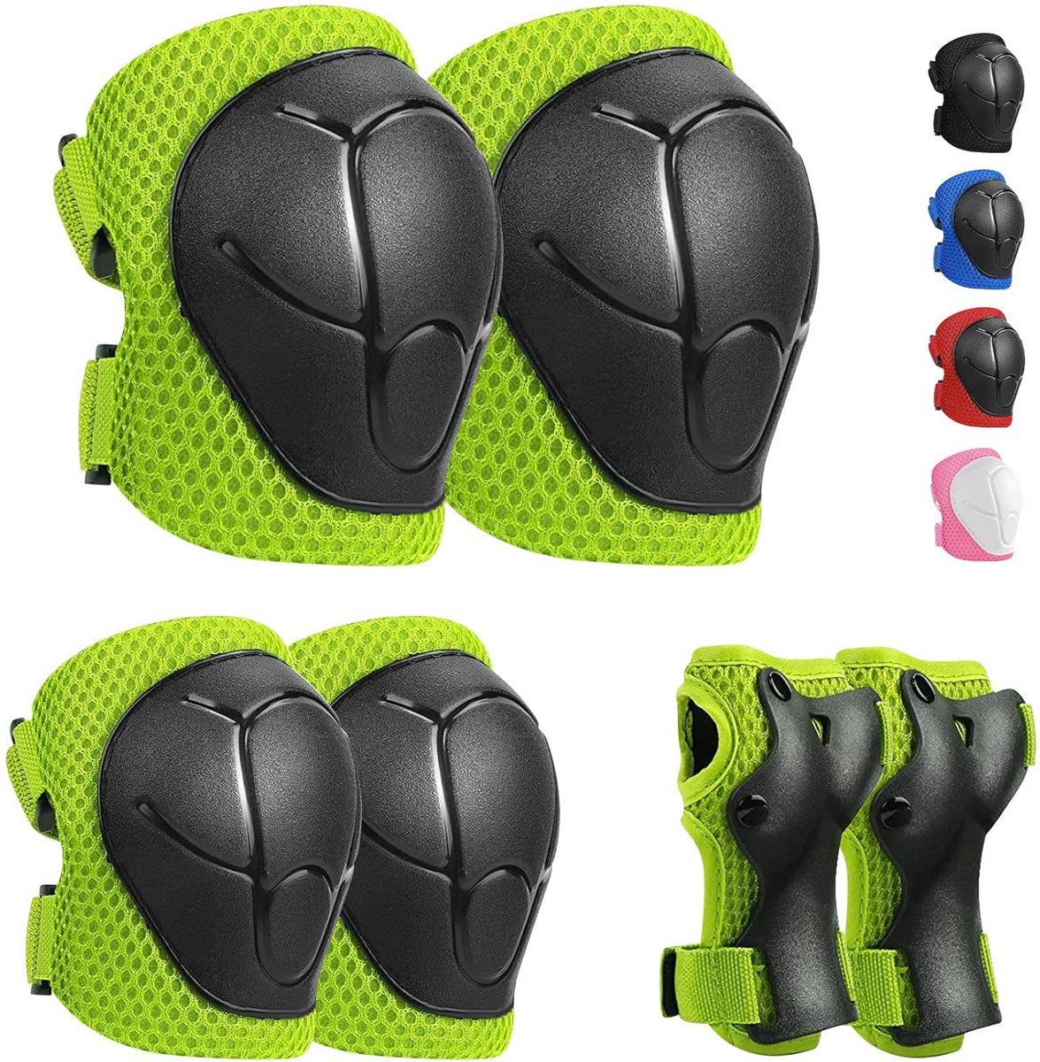 Verstelbare inlineskates en 6-in-1 beschermerset voor kinderen - Kniebeschermers, elleboogbeschermers, polsbeschermers voor skaten, skateboarden en scooters
