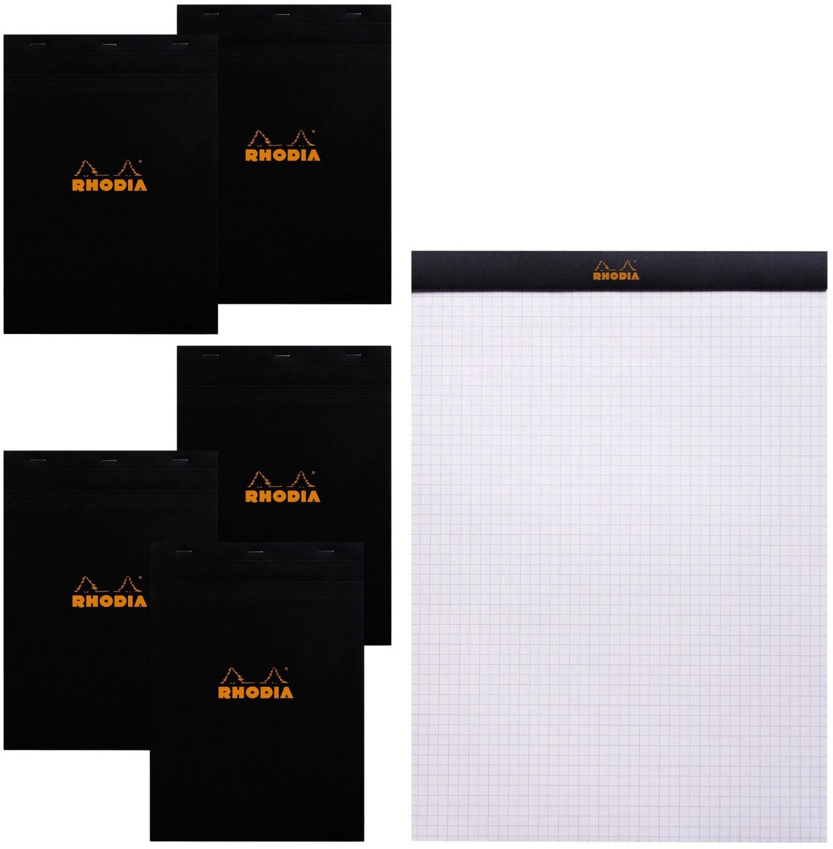 Rhodia Schrijfblok - Notitieblok - N18 - A4 - Ruit - 5x5 mm - 80g - Zwart - 80 vel - 5 stuks