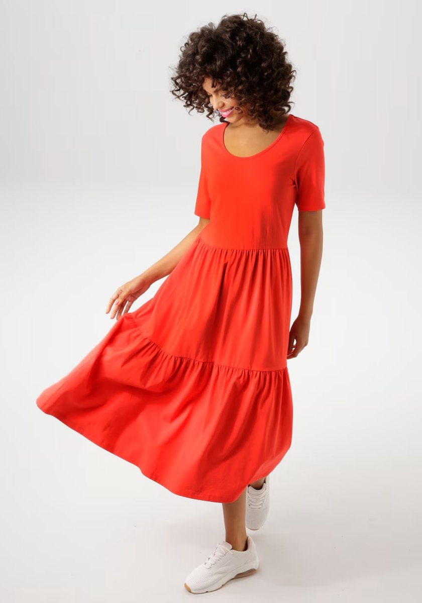 Aniston | Jurk | Jersey | Soepel en zwierig | Rood | Maat 44