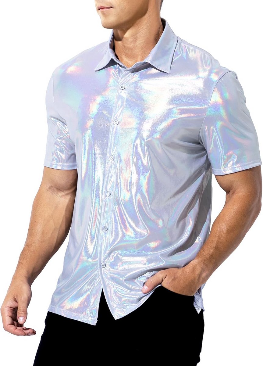 Pailletten T-shirt voor heren - Metallic disco kleding voor jaren '70 thema feesten