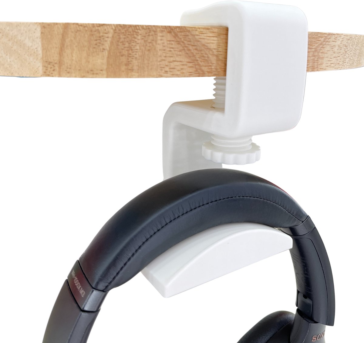 Koptelefoonhouder met Bureaubladklem (10–35 mm) – Wit – Onder Bureau – Duurzaam PLA