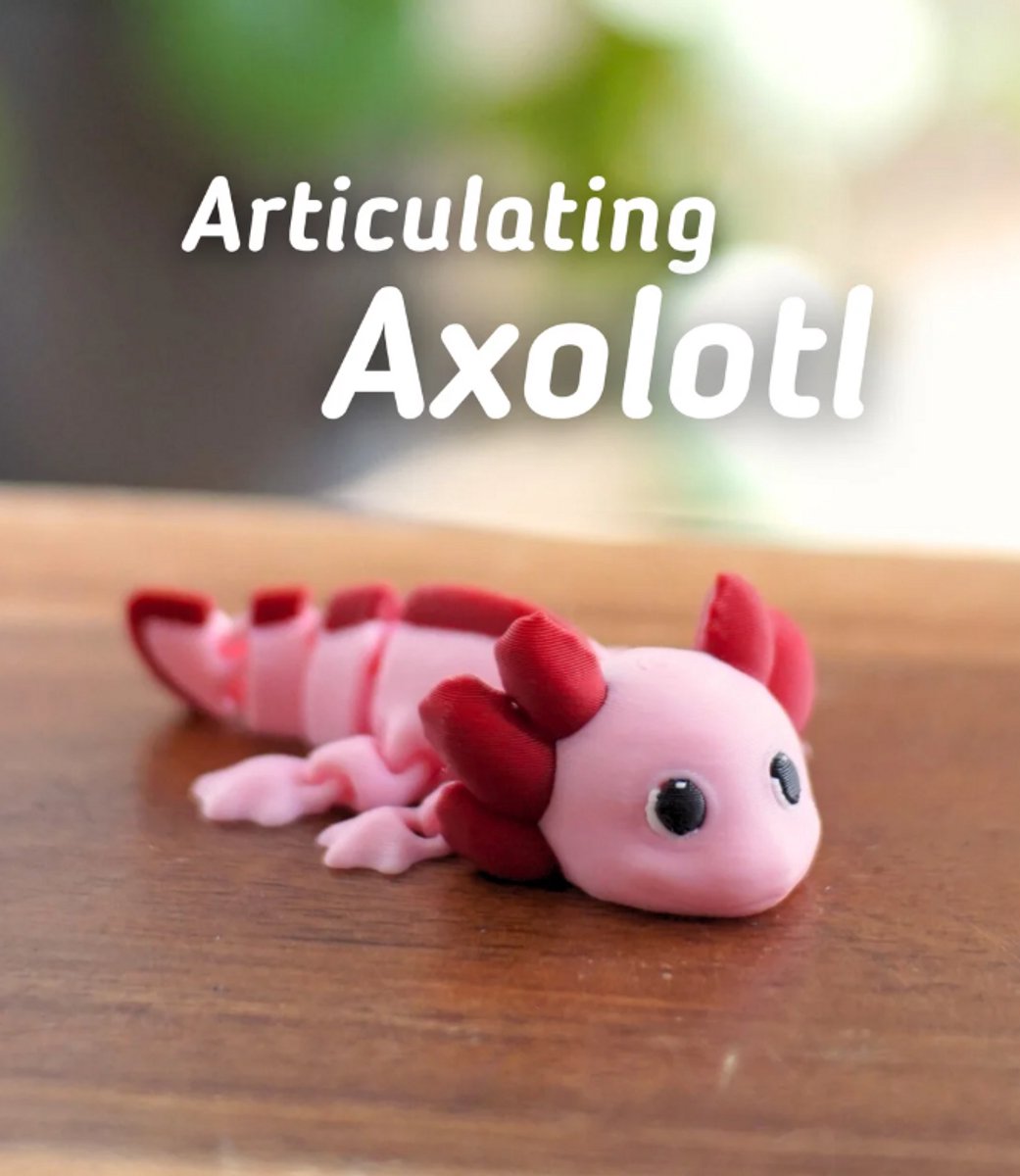 Articulerende Axolotl 3D Print - Vera's Arts & Dice - Articulating Axolotl 3D Print - Speelgoed - Dieren Axolotl Figuur - Verzamelobject - Roze Donker Rood