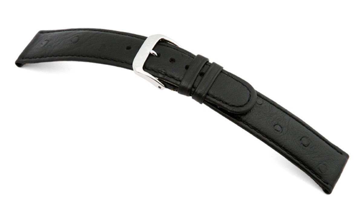 Lederband Dundee 16mm zwart met Struisvogelprint