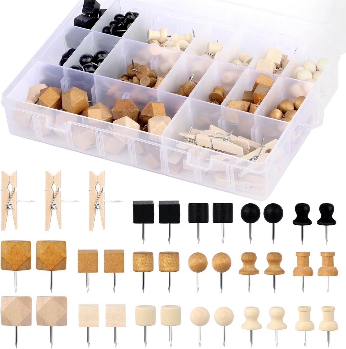 Decoratieve Houten Pushpins Clips voor Kurkborden en Knutselwerk