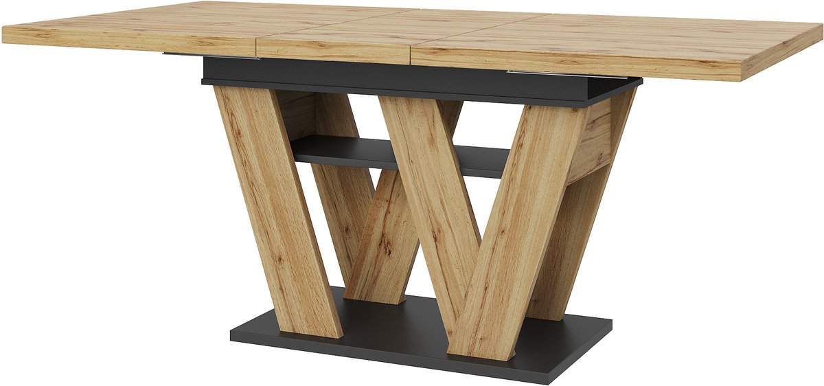 Uitklapbare Eettafel (119→159 cm) - Ruimtebesparend Design - Met W-Vormige Poten & Houtlook - Ingebouwd Opbergvak