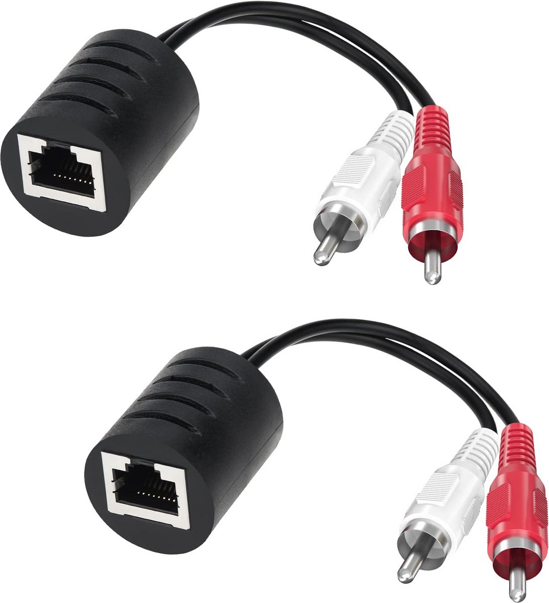 Audio Balun 2-pack RCA naar RJ45 Audio Extender via Cat5/Cat6