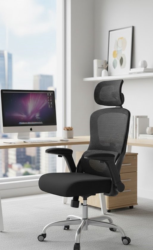 Ergonomische Gaming Bureaustoel met Lenden- en Hoofdsteun – Mesh Bureaustoel voor Grote Mensen – Verstelbare Computerstoel tot 150 kg – Zwart | Depauwwonen