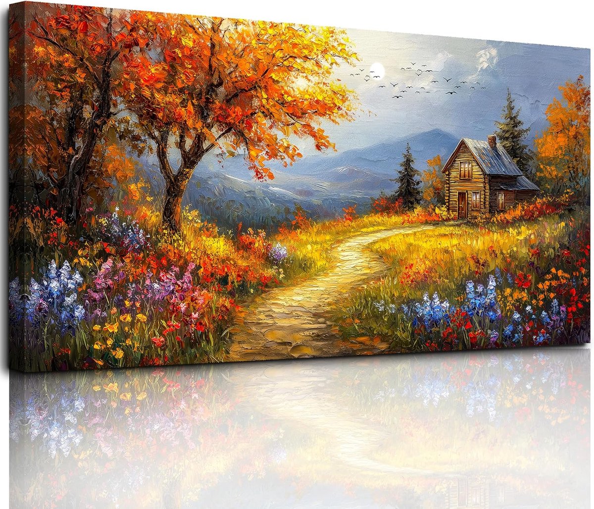 Groot Canvas Schilderij 59x119 Cm – Kleurrijk Modern Platteland | Stijlvolle Wanddecoratie Voor Woonkamer - Slaapkamer & Kantoor