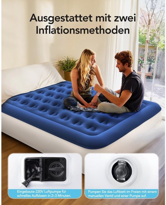 Famanu – Luchtbed voor 2 personen met geïntegreerde elektrische pomp - zelfopblazende luchtmatras met opbergtas - opblaasbaar bed voor camping - logeerbed - reizen en binnenshuis - 33 cm hoge matras — afbeelding 4