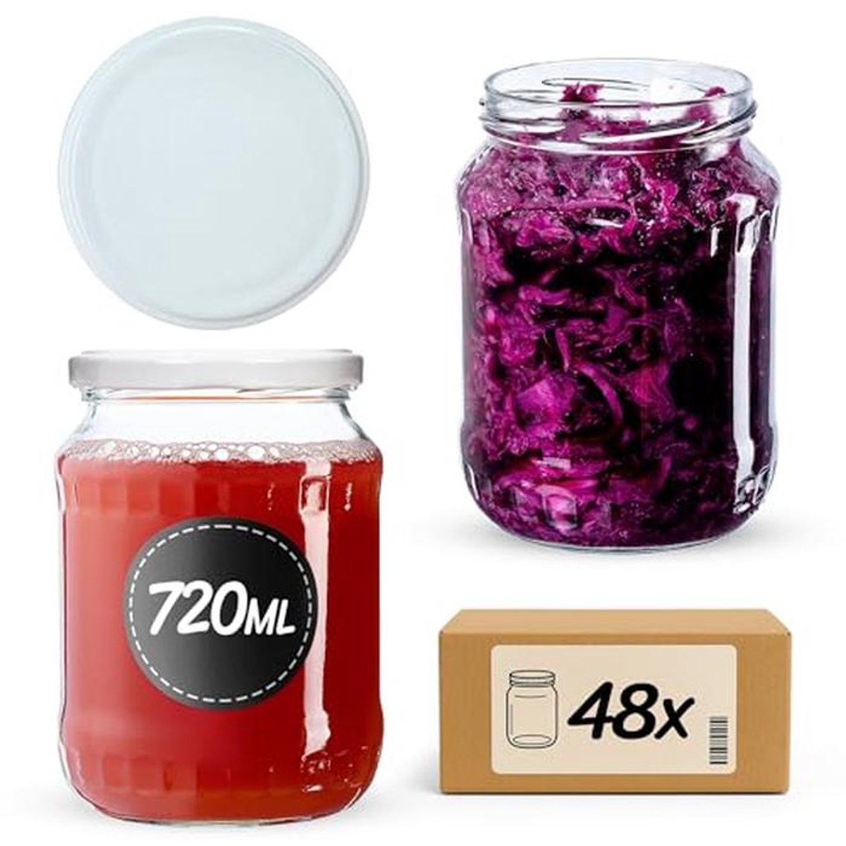 Inmaakpotten 720 ml - Set van 48 - Ideaal voor Inmaken en Bewaren - Potten met Schroefdeksel