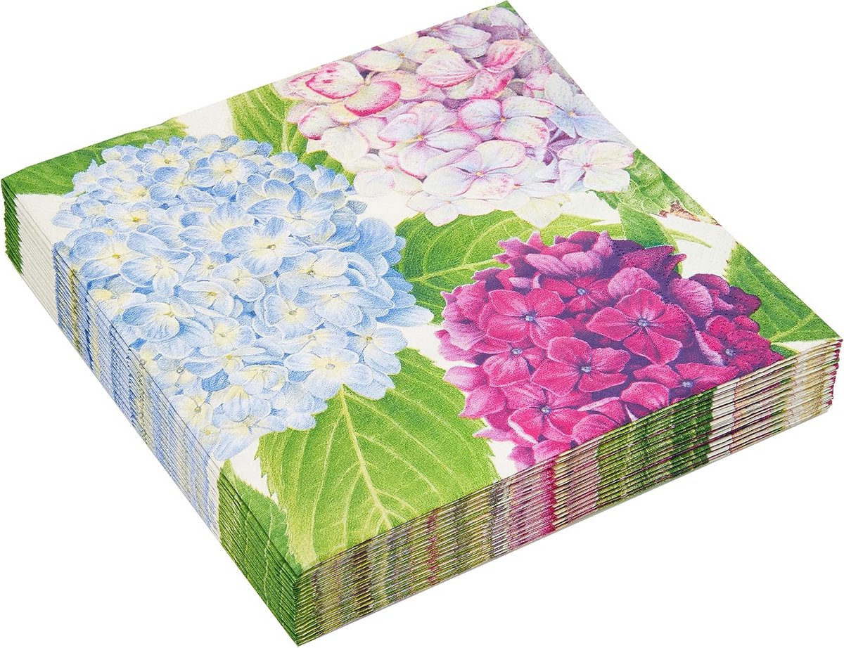 Onderhoudend Tuinservet met Hortensia in blauw - 16,5 x 16,5 cm