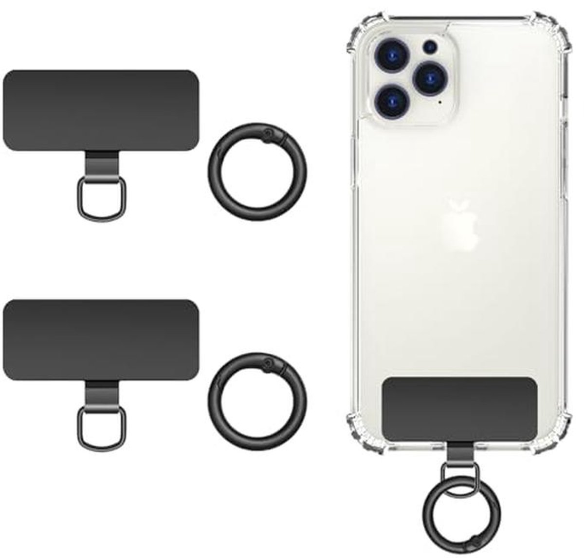 Twee telefoon tethers met lanyard en verenringen voor volledige hoes