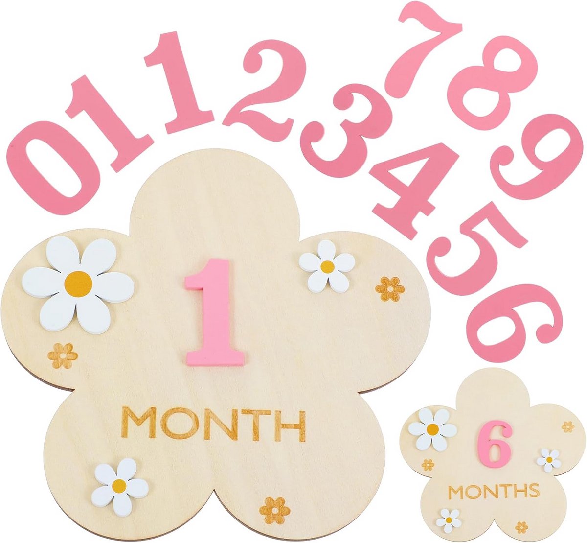 Mijlpaalkaarten voor baby's - DIY bloemen en verwisselbare figuren (1-12 maanden)