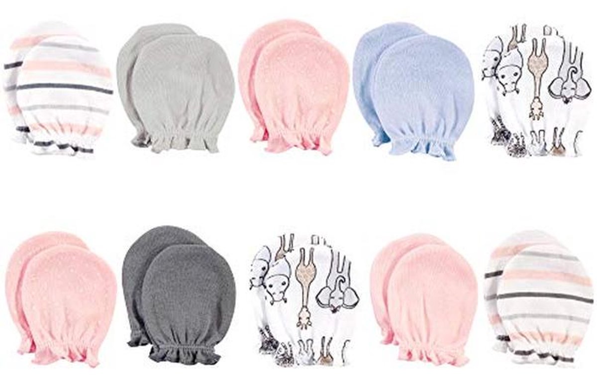 Katoenen Scratch Wanten voor Baby Meisjes en Jongens, Roze Safari, 0-6 Maanden