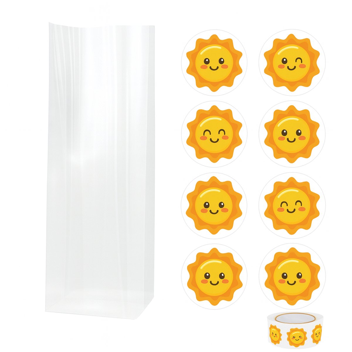 25x Uitdeelzakjes met Zonnen | Blokbodem | 60 x 50 x 200 mm | Traktatiezakjes | Kinderfeestje | Cellofaanzakjes | Cadeauzakjes | Snoepzakjes | Plastic Zakjes | Uitdeelzakjes kinderen | Cadeauzakjes Kinderen | Verpakkingszakjes Uitdeelcadeaus |