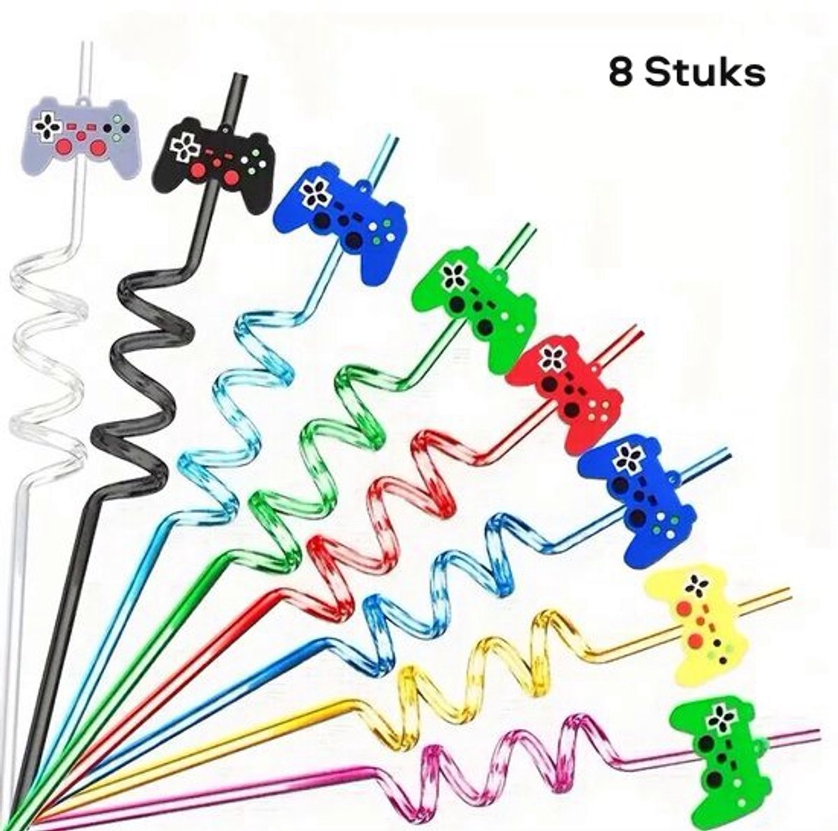 8 stuks Gamerietjes Controller Rietjes- uitdeelcadeaus-Herbruikbare Plastic Rietjes, game-Controller-Drinkrietjes-Feestdecoraties-Verjaardagsfeest-