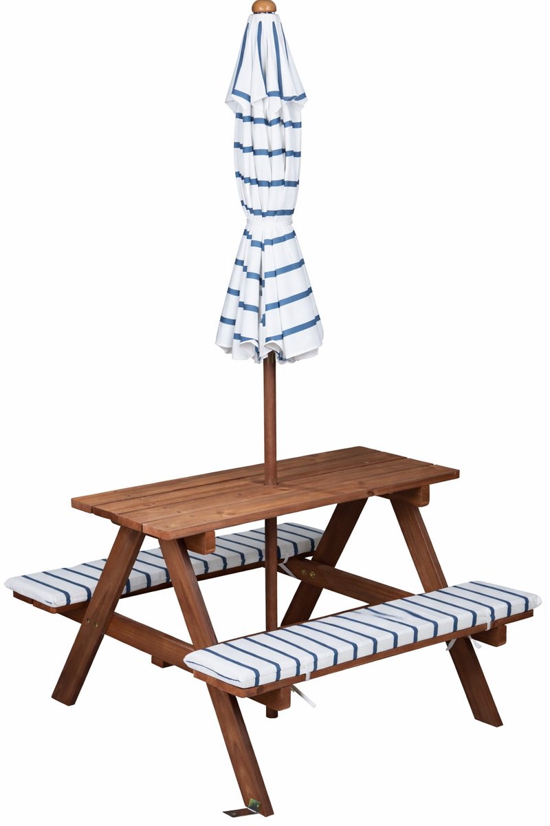 Relaxwonen - Kinder picknicktafel met parasol – hout – inclusief kussens thumbnail 2