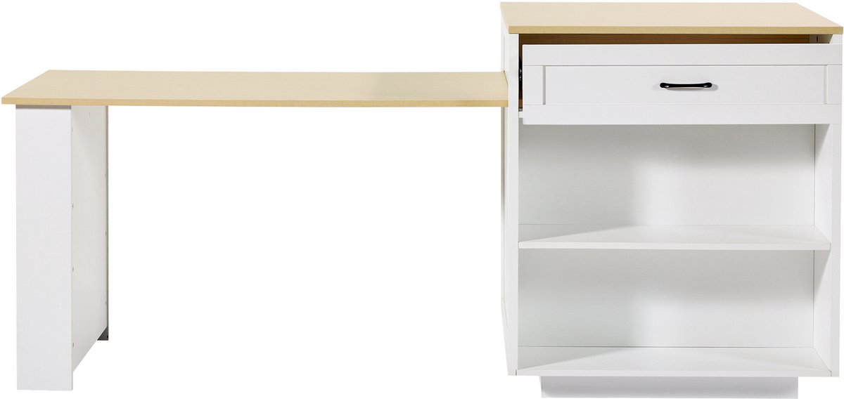 Uitklapbare Keukenbar / Eettafel - 133→202 cm (Voor 2-6 Personen) - Met 2 Laden & 4 Vakken - Witte Marmer Look