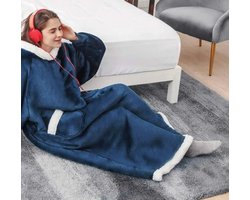 ​Oversized Hoodie Unisex - Donkerblauw - Warme Fleece - Maat L (LET OP: Pas vanaf 1.70m / Valt als XL)