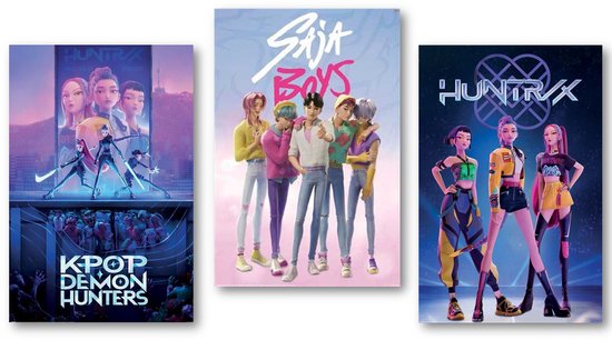 Ensemble d'affiches Kpop - Trois affiches différentes de K-pop - Demon Hunters - Huntrix _ Saja Boys - Format 61 x 91,5 cm