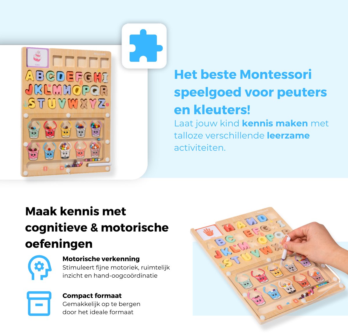 Mauzek® Magnetisch Doolhof Letters en Kleuren – Montessori speelgoed – Houten speelgoed – Sensorisch speelgoed – Alfabet – Activiteitenbord – Motoriek speelgoed – Peuter – Letters – Magneet spel – Jongens – Meisjes – 3 jaar – 4 jaar – 5 jaar – 6 jaar — afbeelding 2