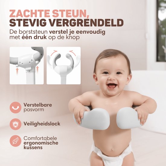 Vulpes Goods® Babycare - Baby Douche Standaard - Verstelbare & Opvouwbare Babybad Stand - Baby Badzitje - Baby Bad Steun - Anti-slip & Anti-knel - met Douchekophouder - Geschikt voor 6-36 Maanden - BPA vrij van Vulpes Goods® — afbeelding 3