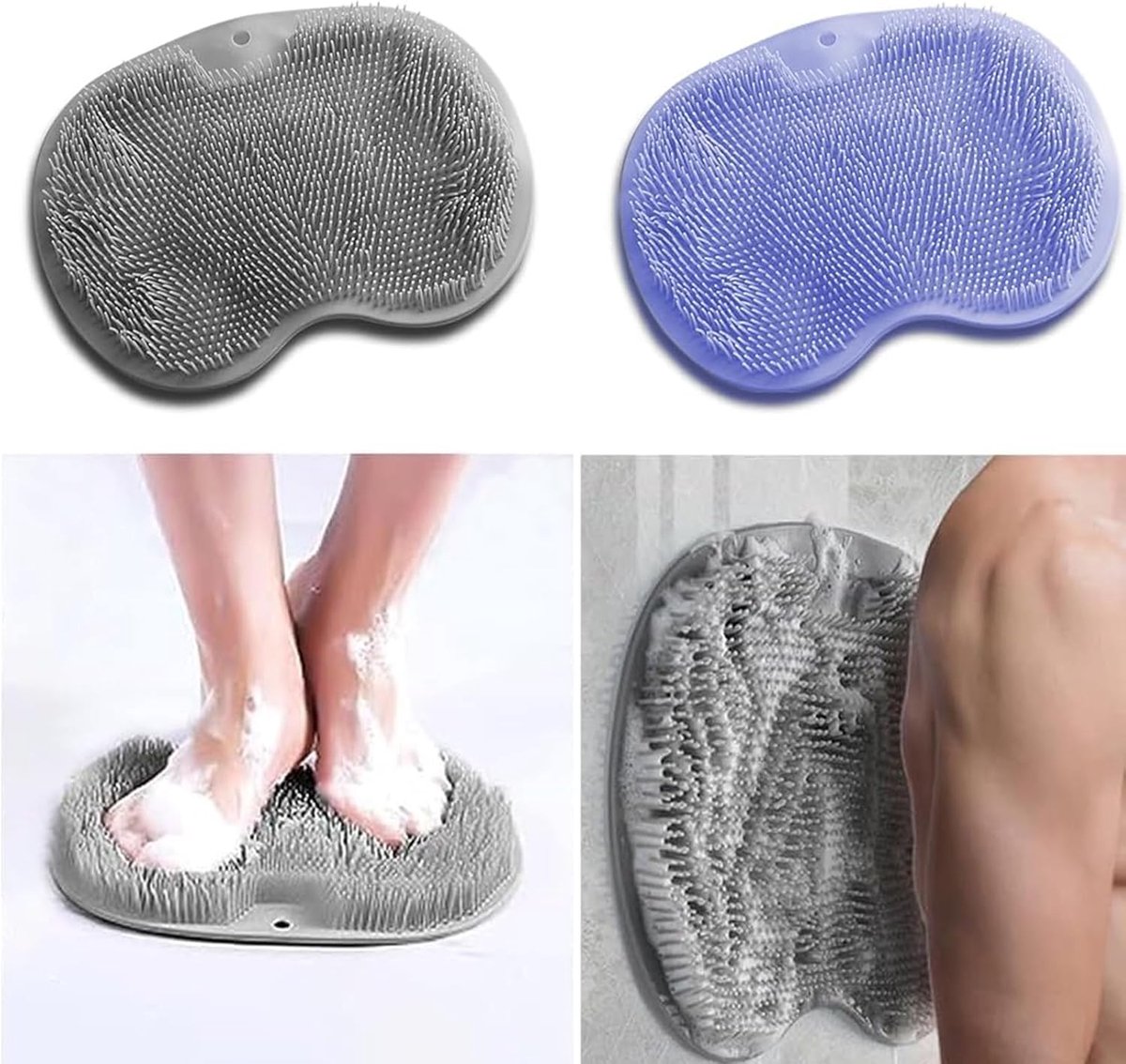 4-delige doucheborstelset voor rug- en voetreiniging - Blauw + Grijs