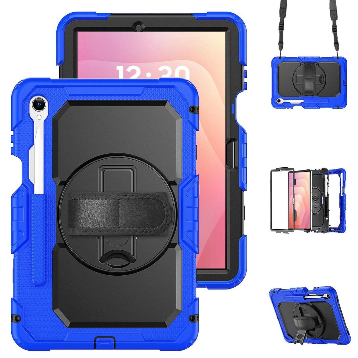 Mobigear Tablethoes geschikt voor Samsung Galaxy Tab S11 Hoes Hard Kunststof,Siliconen | Mobigear SureGrip XGuard Backcover + Stylus Houder + Schouderband | Schokbestendig Galaxy Tab S11 Telefoonhoesje | Anti Shock Proof + Standaard - Donkerblauw