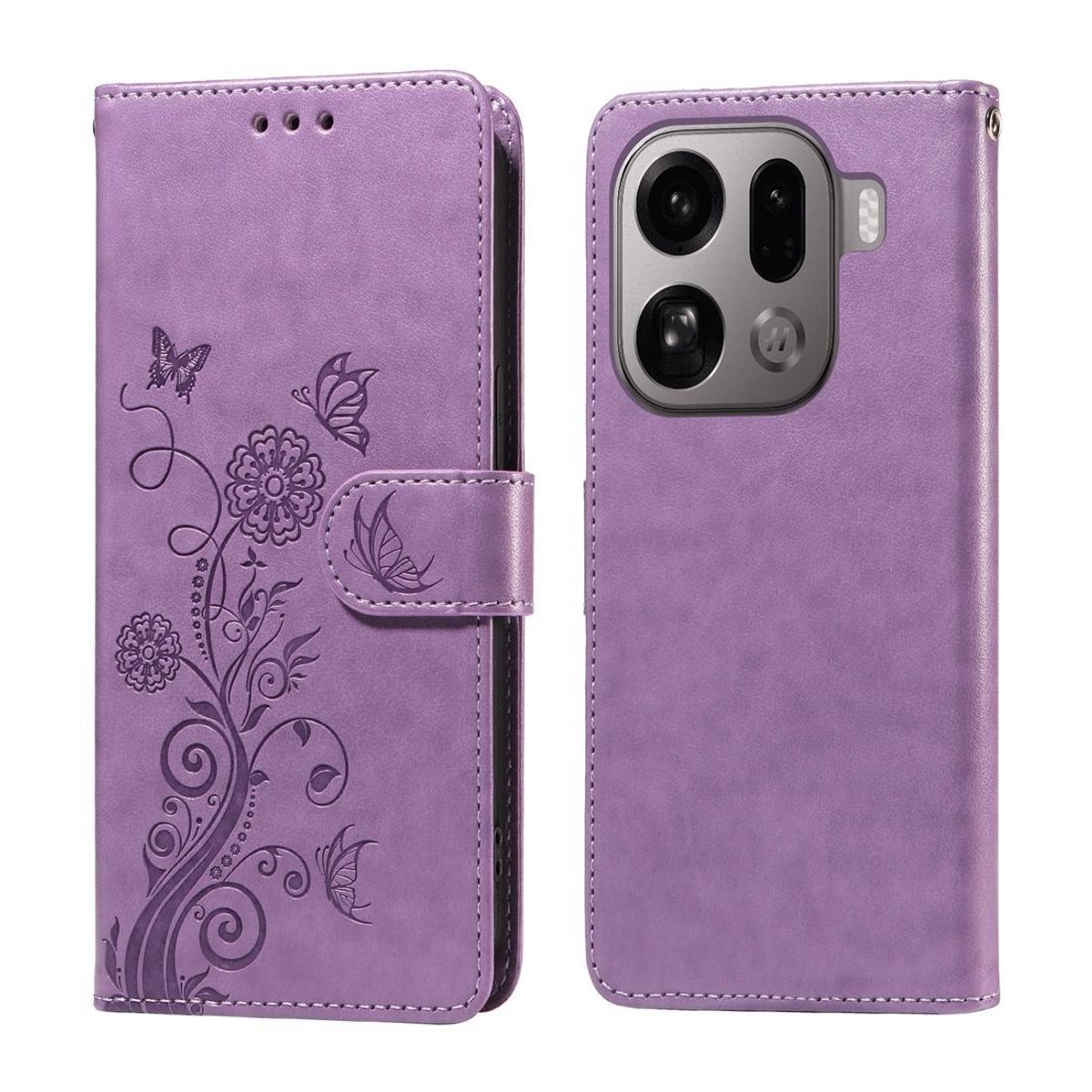 Mobigear Telefoonhoesje geschikt voor OPPO Find X9 Pro Hoesje | Mobigear Flowers Bookcase Portemonnee | Pasjeshouder voor 3 Pasjes | Telefoonhoesje voor Pinpas / OV Kaart / Rijbewijs - Paars