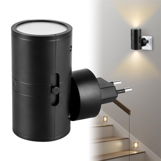 Nachlicht - Wandcontactdoos Nachtlamp - Dimbare Nachtverlichting - Automatische Aan-Uit Sensor - Vintage Cylinder Design - Warm Wit LED - Slaapkamer Hal Trap Badkamer Kinderkamer - Europese standaardstekker van JINTEN — afbeelding 5
