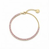 Petit Comité - Armband Dames Goudkleurig Tennis Bracelet - Geboortesteen Oktober Rozenkwarts - 925 Sterling Zilver - 18k Gold Plated