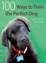 Boek "100 Ways to Train the Perfect Dog" met een donkerbruine puppy met een rode halsband.